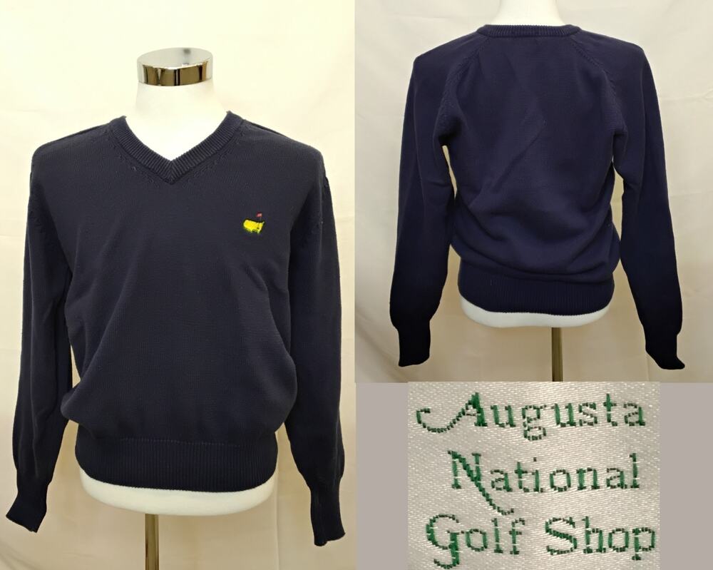 Augusta National Golf Shop V-Neck Sweater Men's L Blue Cotton Vintage 90s #Z4636